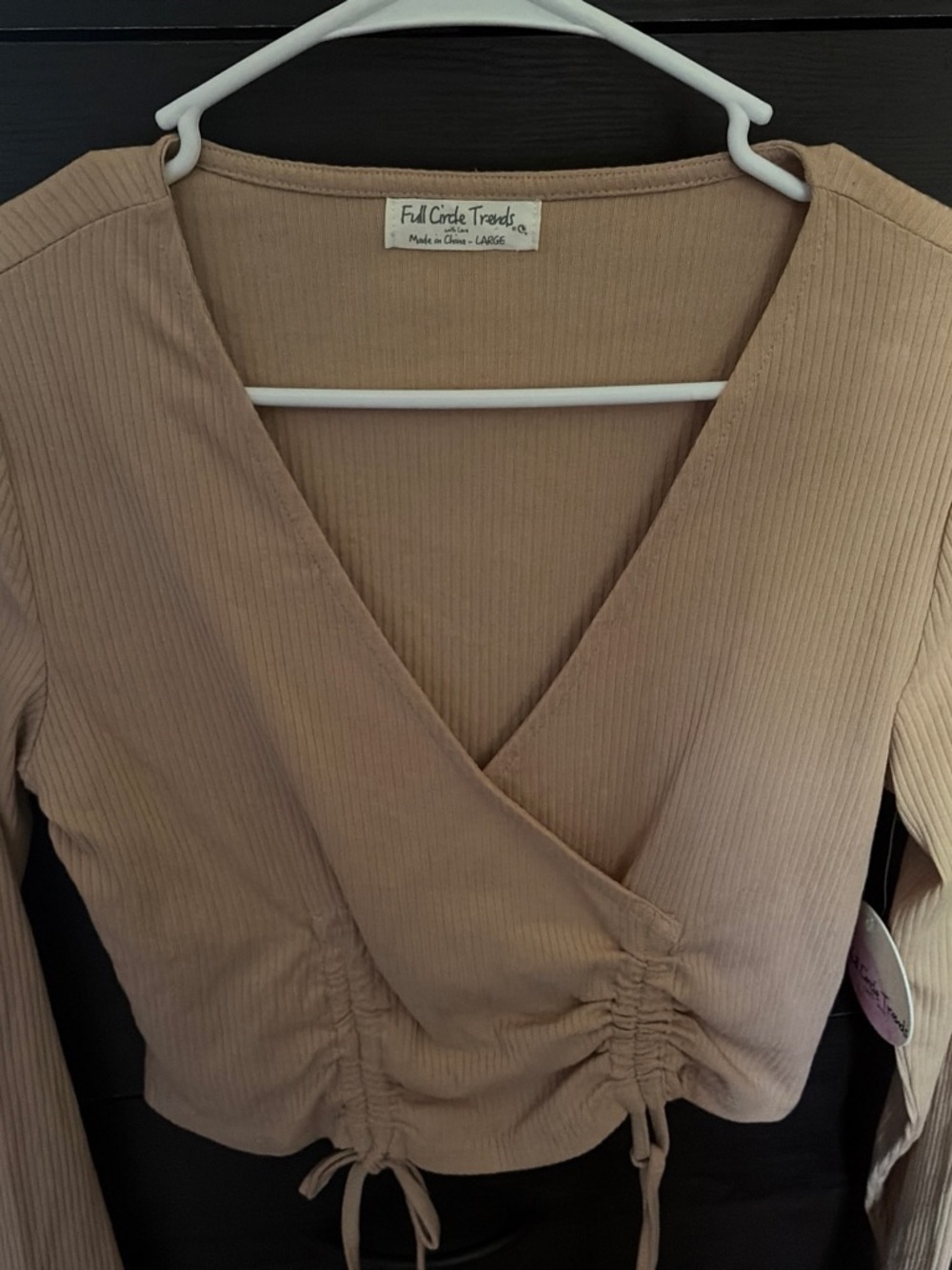 Full Circle Trends Taupe Ribbed Wrap Top